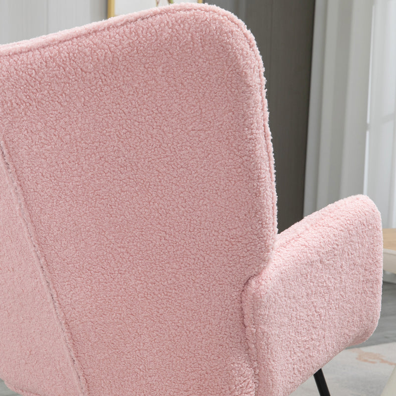 Pink Soft Fleece Wingback Rocking Chair Comfortable Elegant Design by HOMCOM