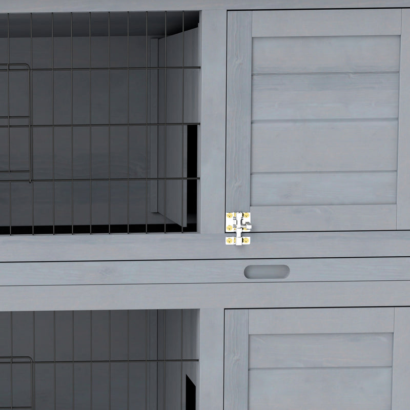 Grey Wooden Rabbit Hutch Outdoor Guinea Pig Cage with No-Leak Trays and Divider by PawHut