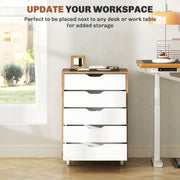 Oak Brown 5 Drawer Filing Cabinet with Wheels for Home Office by Vinsetto