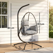 Hanging Swing Chair with Deep Cushion and Foldable Basket for Indoor or Outdoor Relaxation Black Outsunny