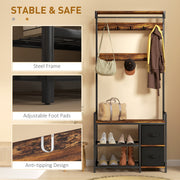 Industrial Style Hallway Coat Rack With Shoe Bench in Brown and Black by HOMCOM