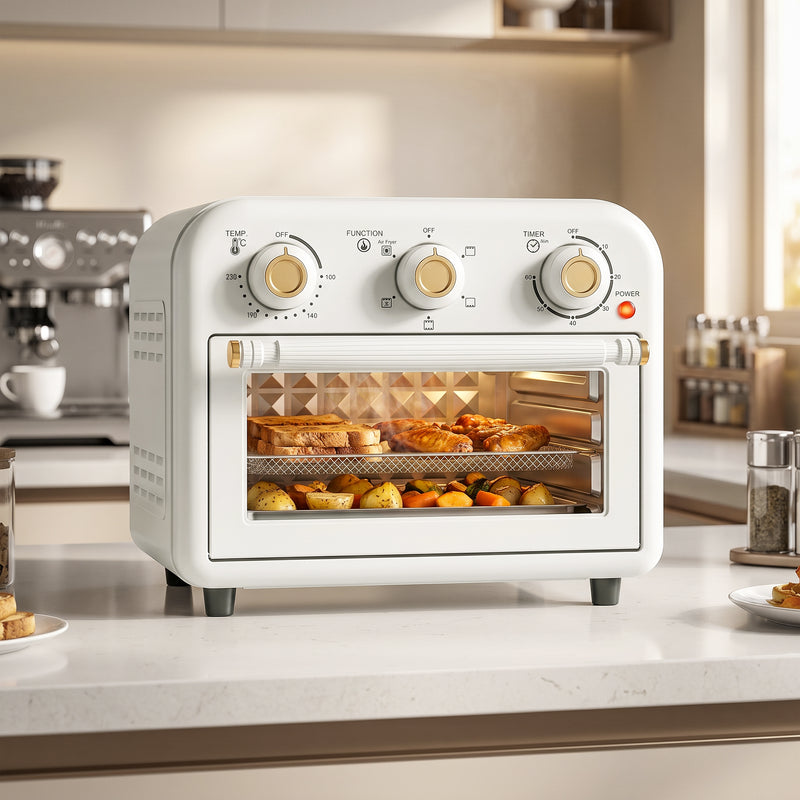 Air Fryer Oven 12L for Quick Family Meals with Simple Controls Cream White Gold Tone