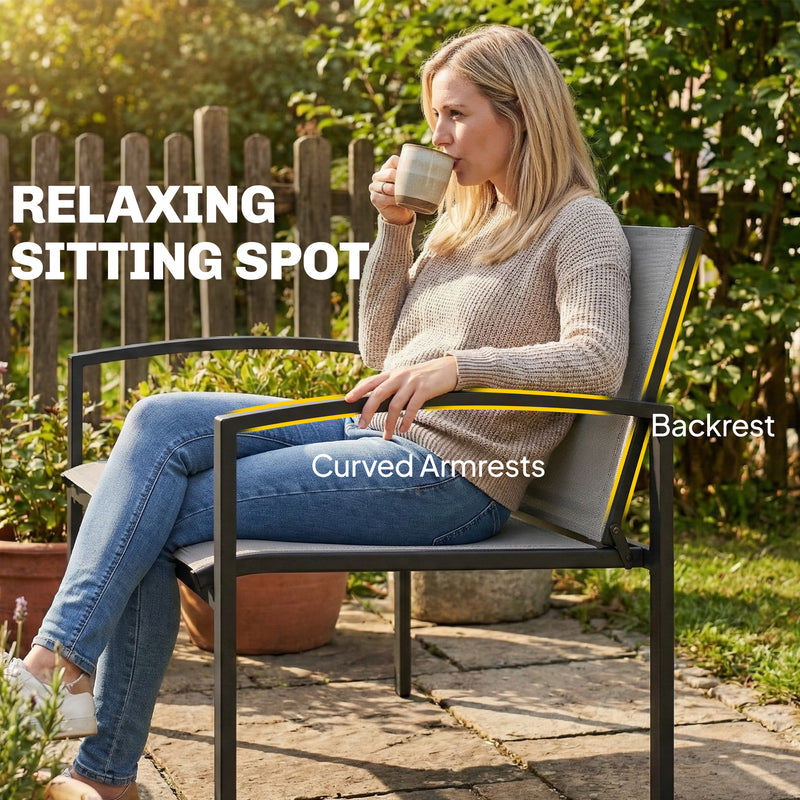 2 Seater Garden Bench for Small Spaces with Quick Dry Mesh Seat and Curved Backrest, Grey