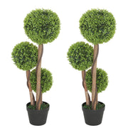 Artificial Boxwood Topiary Tree Set of 2 in Pots for Indoor and Outdoor Decor Green