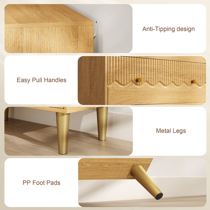 Chest of Drawers with Three Large Storage Drawers and Easy Clean Surface Oak Grain AOSOM