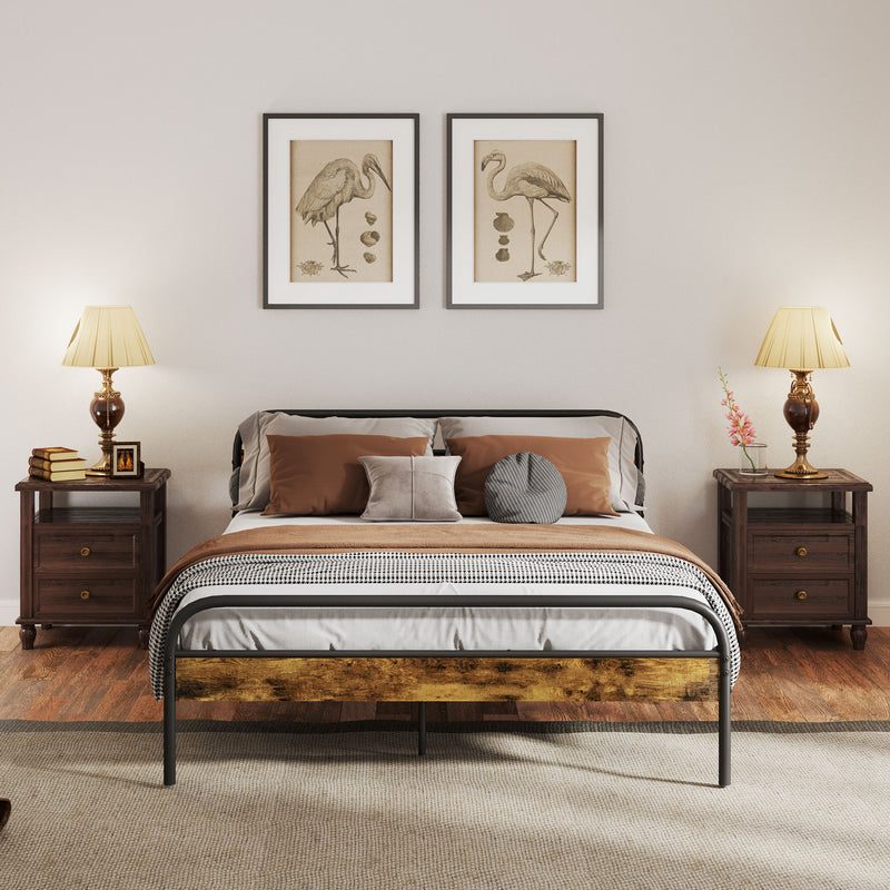 Industrial Style King Size Bed Frame Black and Brown Sturdy Metal and Wood by HOMCOM