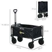 Black Folding Festival Trolley Cart With Steel Frame Wheels and Handle for Easy Storage