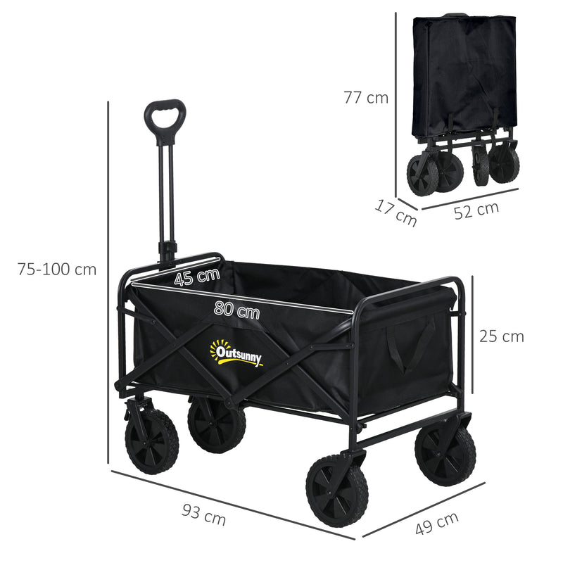 Black Folding Festival Trolley Cart With Steel Frame Wheels and Handle for Easy Storage
