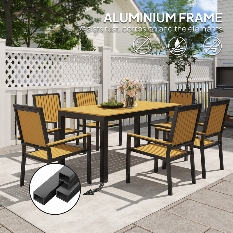 6 Seater Garden Dining Set with Stackable Chairs and Aluminium Frame by Outsunny