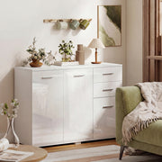 Sideboard with Adjustable Shelf for Organised Storage High Gloss White AOSOM