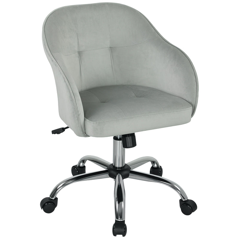 Velvet Swivel Office Chair With Padded Seat And Adjustable Height For Home Workspace Grey