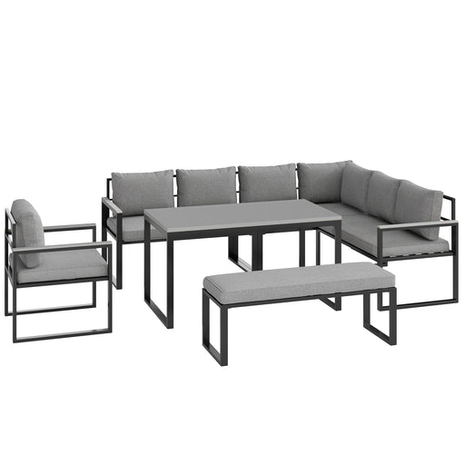Grey 6 Piece L Shaped Rattan Garden Furniture Set with 3 Loveseats