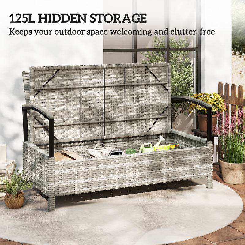Garden Storage Bench with 125L Hidden Compartment and Padded Seat for Two Dark Grey Outsunny