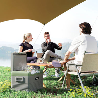 30L Portable Car Fridge in Light Green and Grey Ideal for Travel and Camping by Outsunny AOSOM