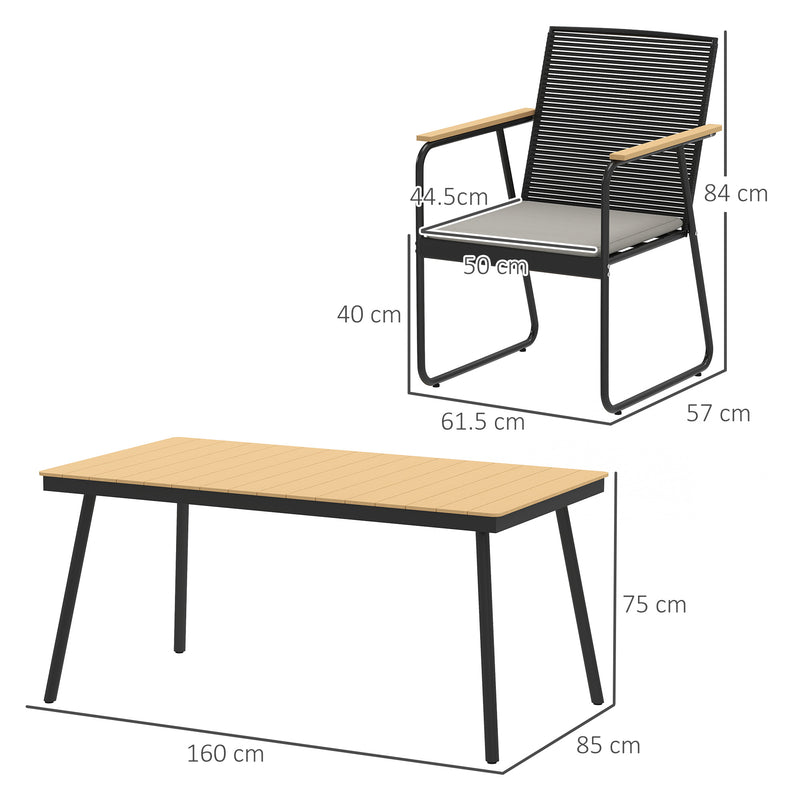6 Seater Patio Dining Set with Cushions and Rattan Backrest in Wood Finish by Outsunny