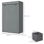 Dark Grey Fabric Portable Wardrobe With Hanging Rail and Storage Drawers by HOMCOM