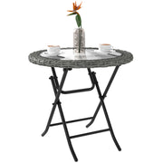 Folding Round Garden Table with Tempered Glass Top and Grey Rattan Edging by Outsunny