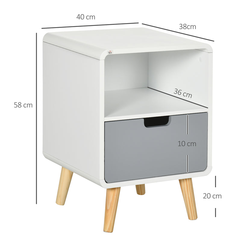 Set of 2 Wooden Bedside Tables With Drawer for Bedroom Storage Scandinavian Style White