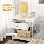 Set of 2 Bedside Tables with Drawer and Storage Shelf for Bedroom or Lounge White AOSOM