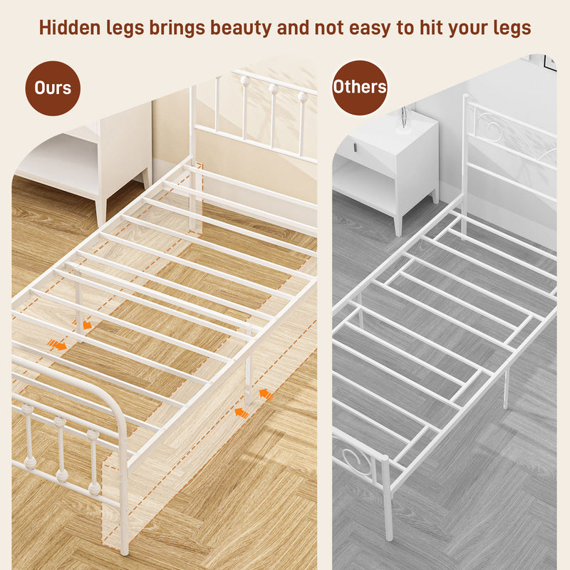 White Single Metal Bed Frame Minimalist Design Strong and Durable by HOMCOM
