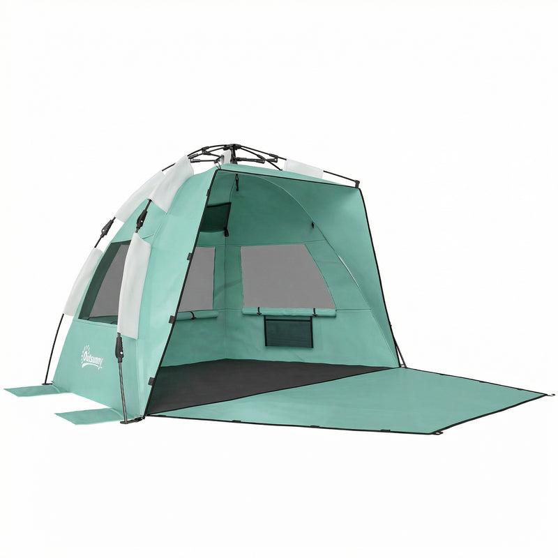 Pop Up Beach Tent for Quick Sun and Wind Protection with Mesh Windows Green Outsunny