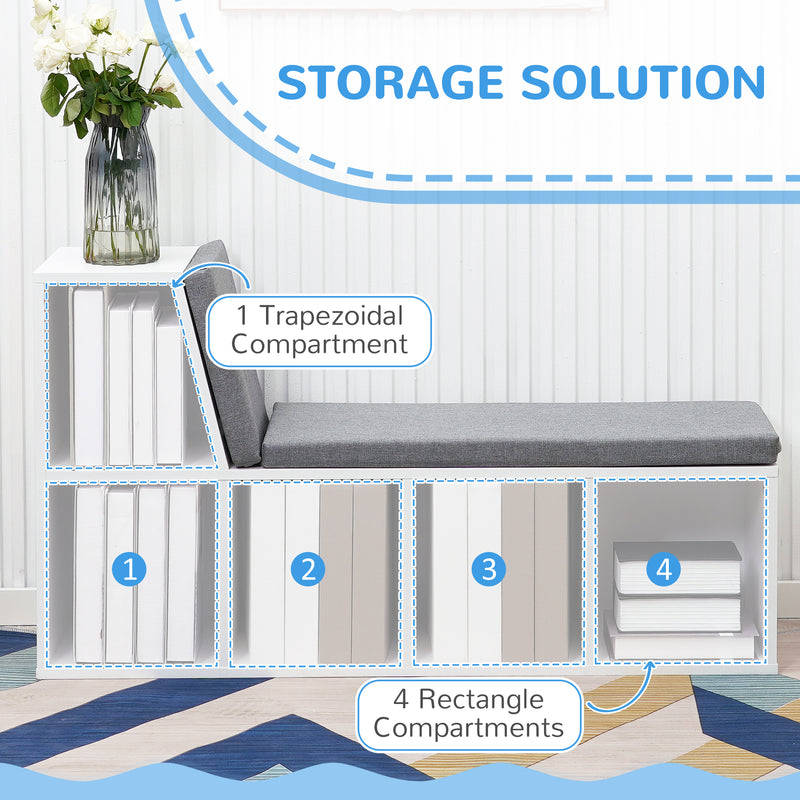 Bookcase Storage Shelf With Padded Reading Seat For Study Or Lounge Use, White
