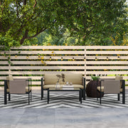 4 Piece Metal Garden Furniture Set with Glass Table and Cushions Khaki by Outsunny