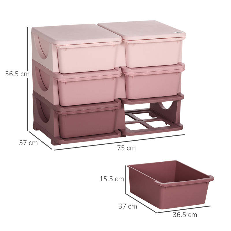 Kids Storage Unit with Six Fabric Drawers Ideal for Toys and Books Organisation, Pink