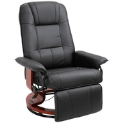 Manual Recliner Armchair With Faux Leather And Wooden Base For Lounge Or Bedroom Black