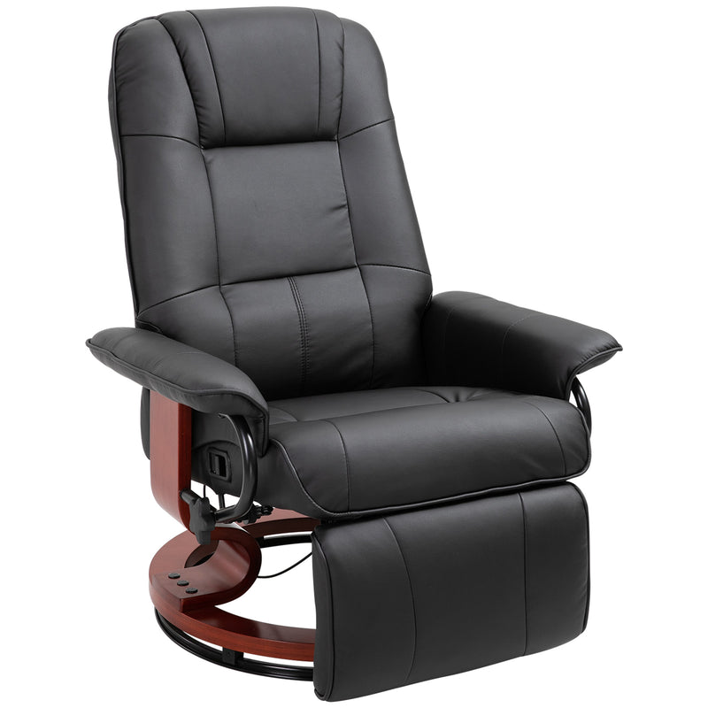 Manual Recliner Armchair With Faux Leather And Wooden Base For Lounge Or Bedroom Black