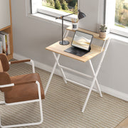 Natural Wood Folding Computer Desk with Monitor Shelf 70 cm Space Saving Design by Homcom