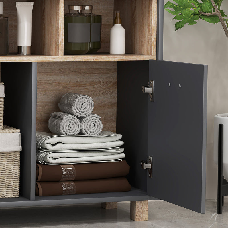 Grey Freestanding Bathroom Storage Floor Cabinet with Shelves and Double Doors by HOMCOM