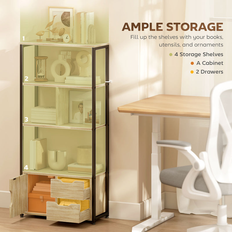 Bookshelf with Shelves Drawers and Cabinet for Compact Storage in Small Spaces Black