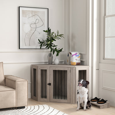 2 in 1 Dog Crate Side Table with Soft Cushion Ideal for Living Rooms Walnut Brown