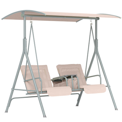 2 Seater Garden Swing Chair with Tilting Canopy and Padded Seats Beige by Outsunny