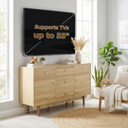 Sideboard with Drawers and Cabinets for Flexible Dining Room Storage Walnut AOSOM