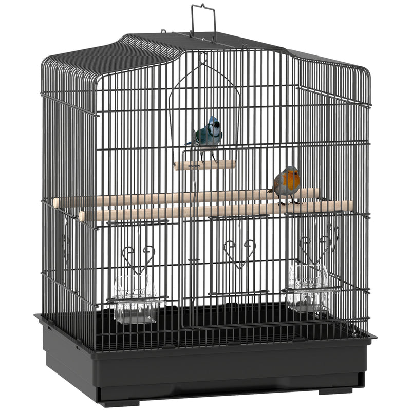 Large Metal Bird Cage with Perches Food Bowls and Swing for Budgies and Parakeets Black by PawHut