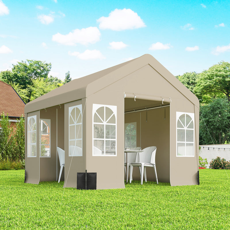 3x3m Gazebo Marquee for All Weather Outdoor Gatherings with Windows and Zipped Doors, Beige