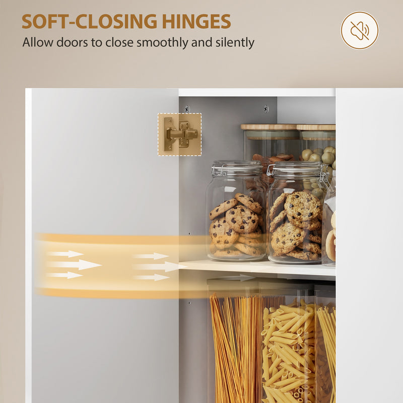 Tall Cupboard For Kitchen Storage with Adjustable Shelves and Soft Close Doors Modern White High Gloss 68x34x180cm Homcom