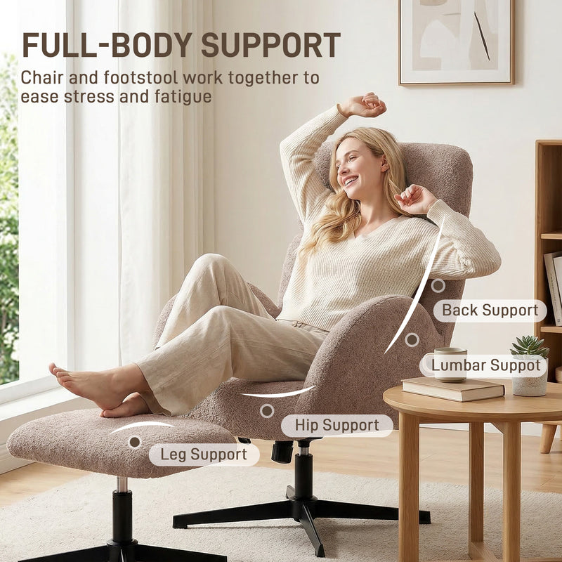Swivel Armchair and Footstool Set with Adjustable Support for Relaxing at Home Light Brown AOSOM