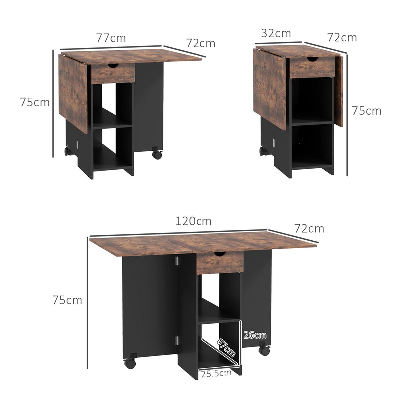 Folding Drop Leaf Dining Table with Drawer and Storage for Small Spaces Rustic Brown by HOMCOM