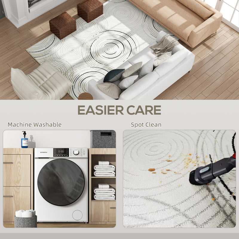 Machine Washable Swirl Pattern Area Rug for Living Room or Bedroom 230 x 160 cm, Cream White