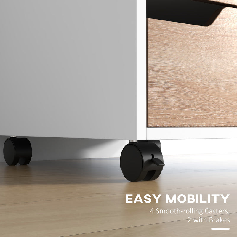 Oak 3 Drawer Mobile Filing Cabinet with Wheels for Home Office Organisation