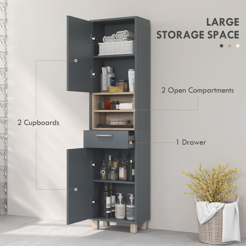 Tall Freestanding Bathroom Storage Storage Cabinet with Open Shelves and Drawer by HOMCOM