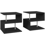 Set of 2 Wooden S Shape Coffee Tables with 2 Tier Storage Shelves for Living Room Black