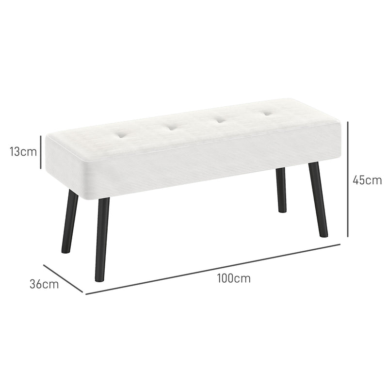 End of Bed Bench with Corduroy Upholstery and Steel Legs Cream White by HOMCOM