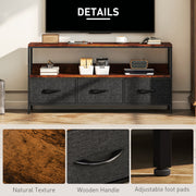 Industrial TV Stand Cabinet with 3 Foldable Fabric Storage Drawers for Living Room