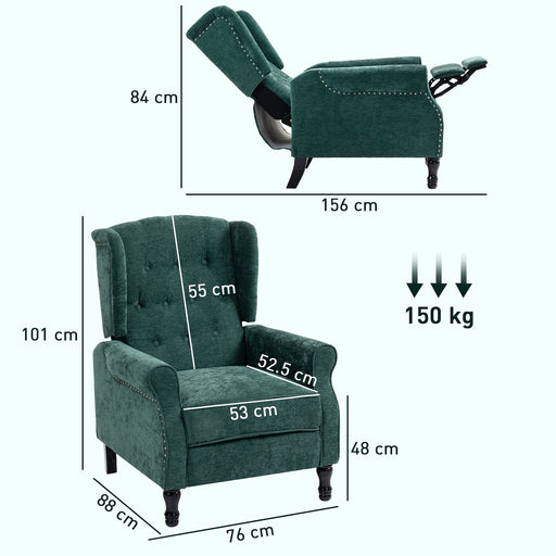 Reclining Vintage Armchair with Footrest Ideal for Relaxing in Lounge or Study Dark Green