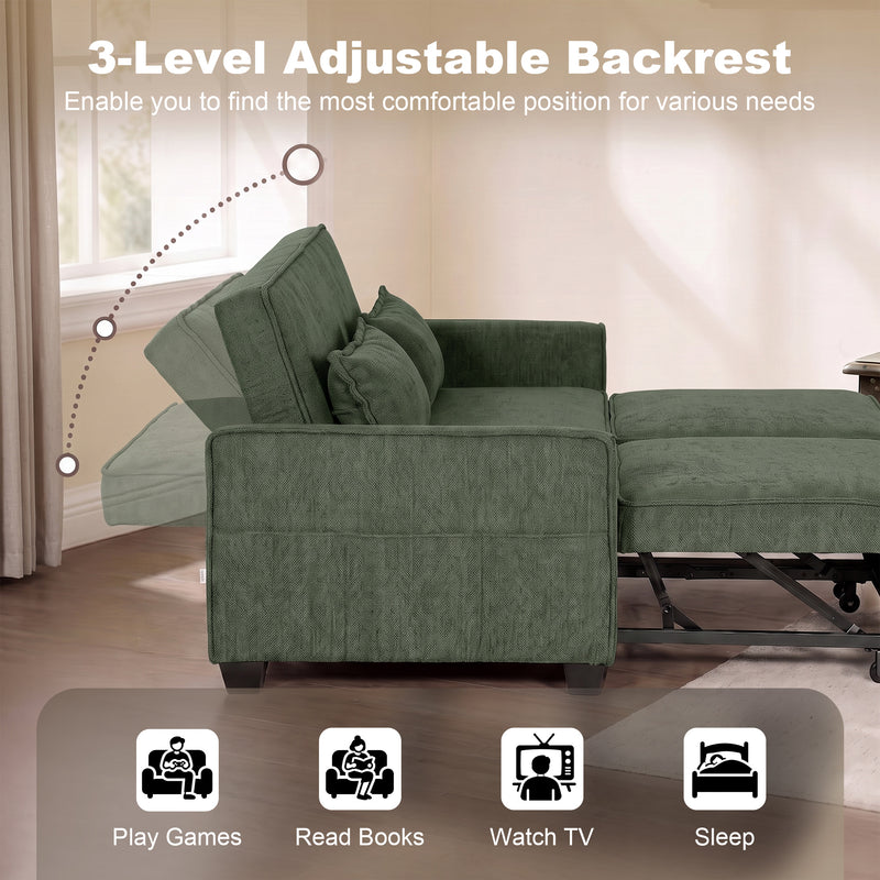 Sofa Bed for Small Spaces with Dual Pull Out Beds and Storage Pockets Dark Green