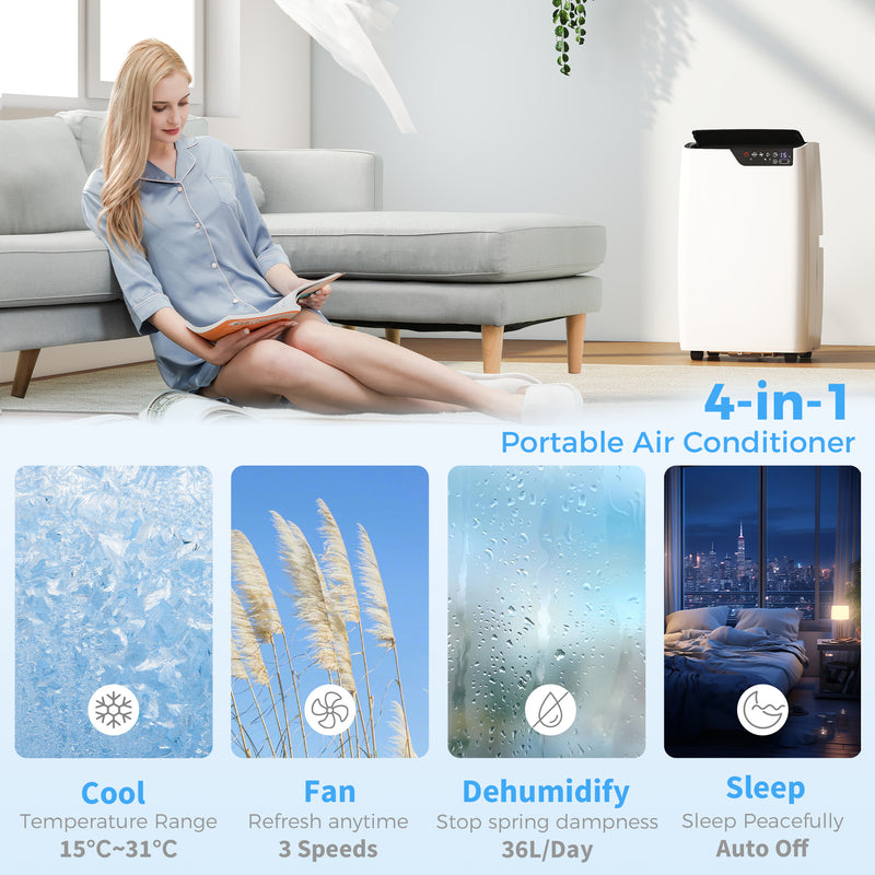 Portable Air Conditioner | 14,000 BTU | WiFi & Voice Control | 4-in-1 | White & Black Homcom